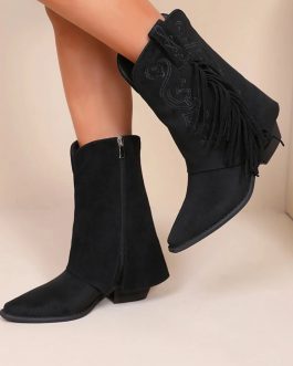 Bota negro flecos con tacón