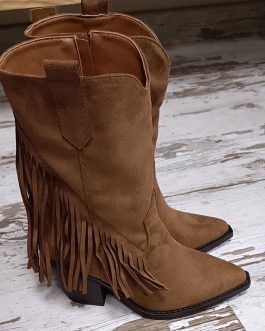 Bota camel flecos con tacón
